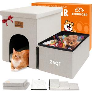 Dog Stairs with Condo 15" H, 2-Step Wider Dog Steps for Small/Medium/Large Old Dogs Cats, Folding Sturdy Storage Pet Stairs Climbing Bed Couch, Ramp for Car Hold Up to 150 Lbs, Beige