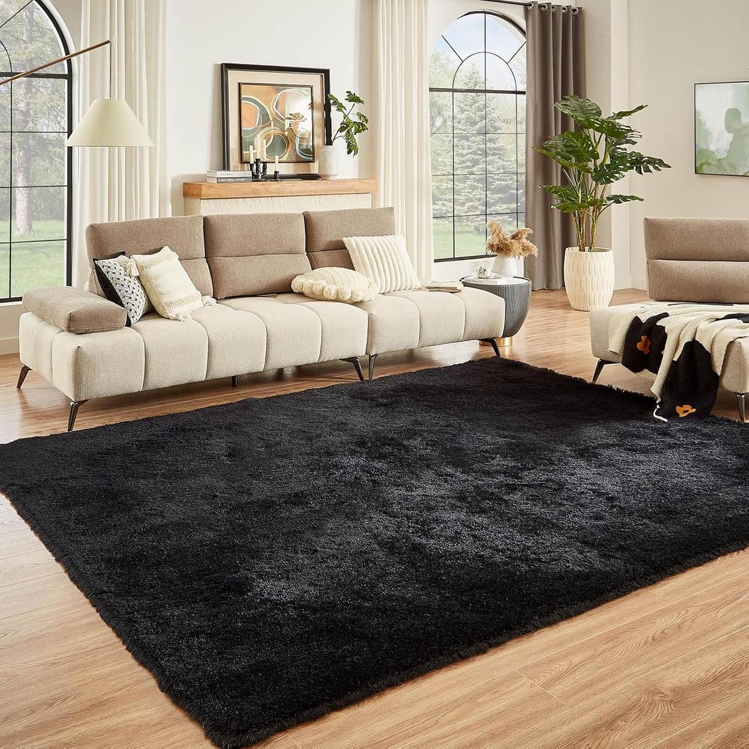 Floralux 6x9 Rugs for Living Room, Black Fluffy Area Rug for Bedroom, Non-Slip, Ultra Soft Plush Shag Carpet for Kids Boys Girls Room, Playroom, Home Decor Aesthetic