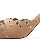 Kitten Heel Mules for Women Bow Tie Suede Stiletto Heels Mule Pointed Toe Studs Slide Heeled Sandal Pumps for Wedding Dress Party, 38