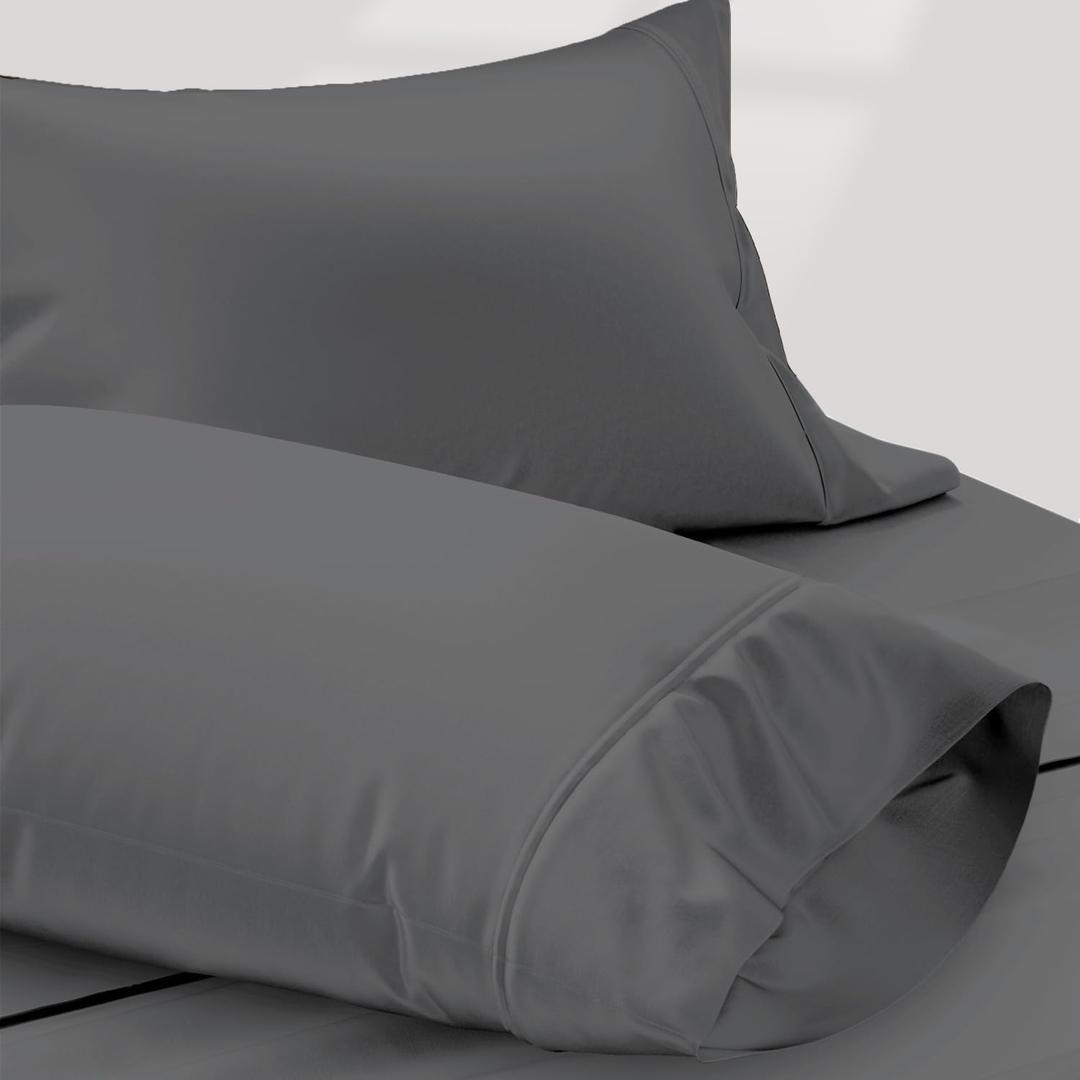 Texas Linen Co. 100% Egyptian Cotton Pillow Cases Standard/Queen Size Set of 2 - Luxury 1200 Thread Count Sateen Dark Grey Pillow Cases, Silky Soft Cotton Pillowcases Fits Standard & Queen Pillows