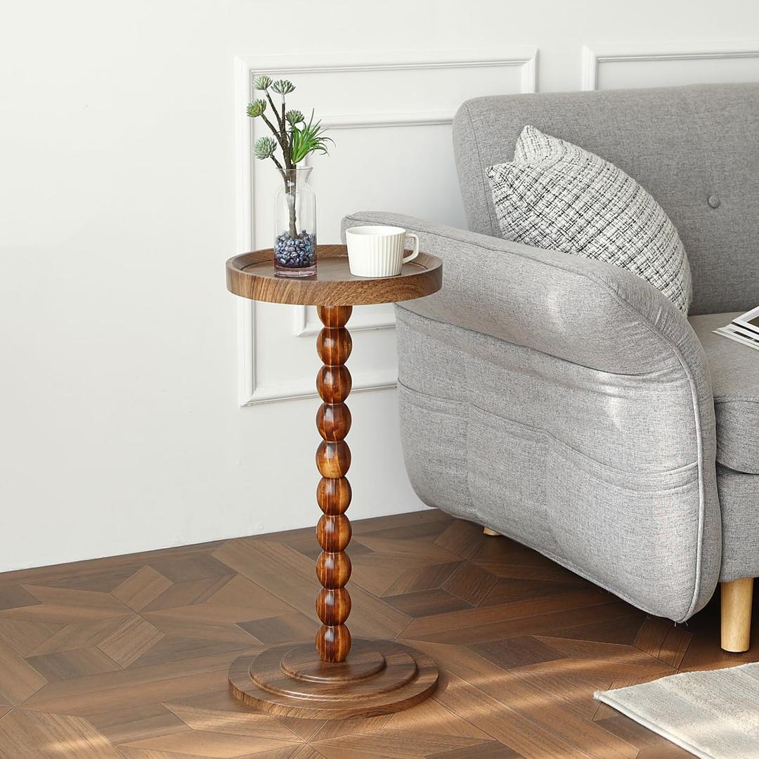 Round Pedestal SideTable Living Room, 24 in tall Small Drink Table Walnut | Small Spaces Martini Table, Wood Leg, for Sofa Bedroom Bedside, Round, 11.8-inch diameter, 24-inch height