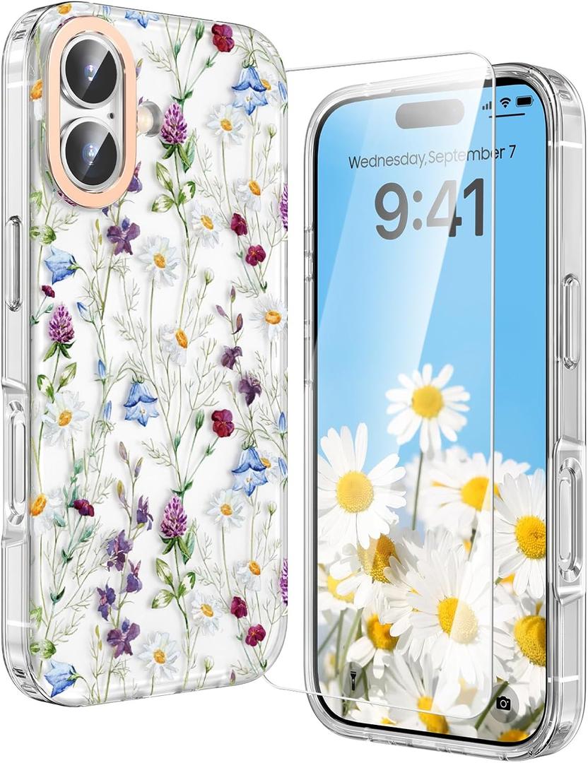 MILPROX Compatible with iPhone 17 Flowers Case 6.3 inch - Cute Floral Pattern Design for Women Girls - Slim Clear Elegant Pretty Aesthetic Classy Exquisite Retro Girly Phone Cover - Garden