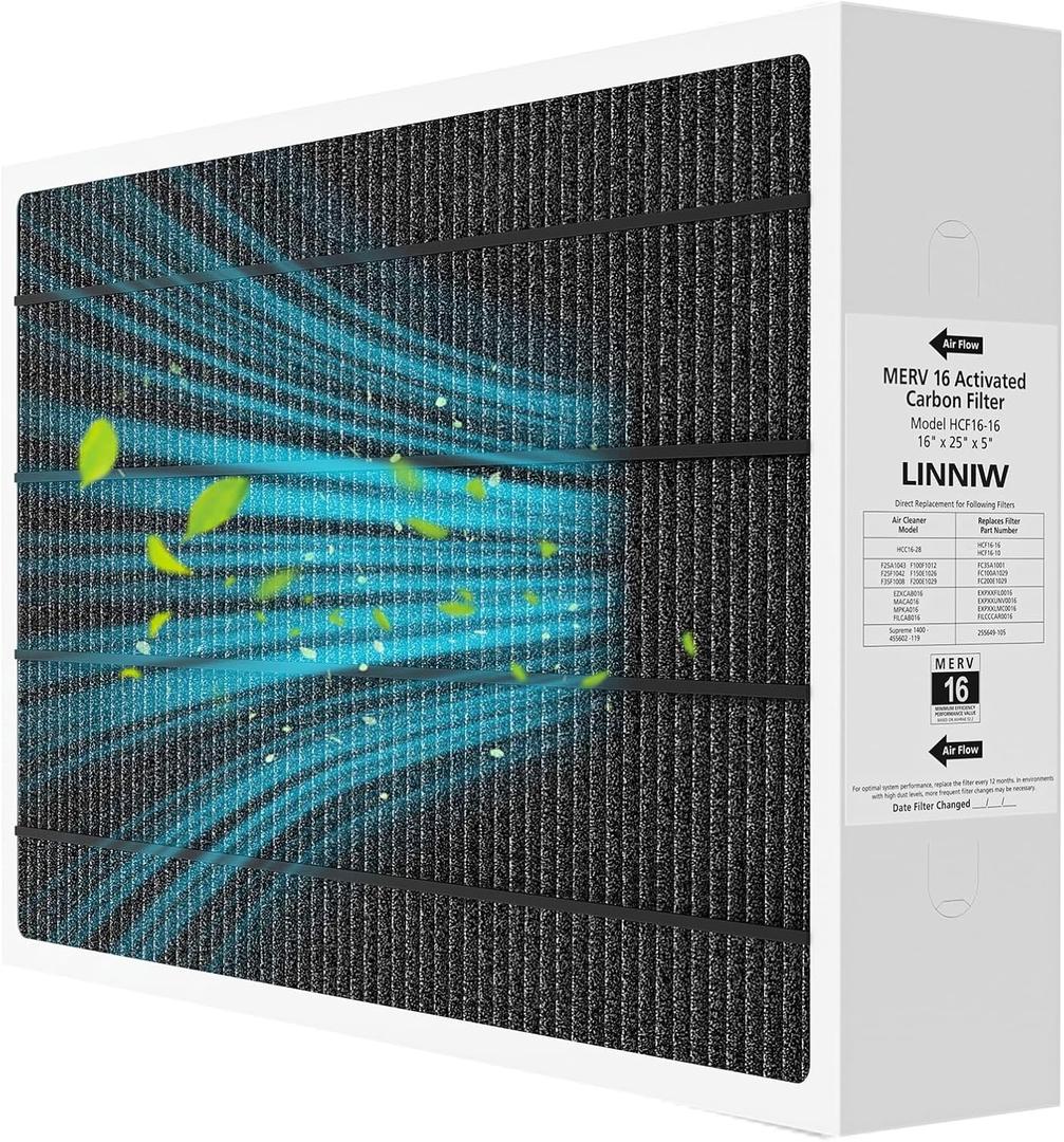 1 Pack X6672 16x25x5 MERV 16 Filter Compatible with Lennox X6672 and Lennox HCC16-28 Healthy Climate Carbon Clean MERV 16 Home Furnace Filter for HVAC System, Part Number HCF16-16, HCF16-10
