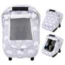 Baby Car Seat Cover, Mink Dot Infant Car Seat Cover for Girls Boys, Universal Carseat Cover with Mesh Peep Window & Sun Shade, Breathable Baby Carrier Canopy Cover for Spring Autumn (Elephant)