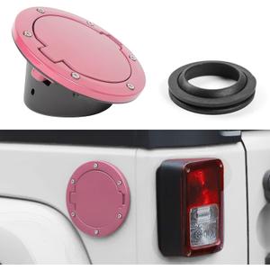 JeCar JK Fuel Filler Cover Gas Cap Aluminum Alloy Gas Tank Door Exterior Accessories for Jeep Wrangler 2007-2018 JK JKU, Pink