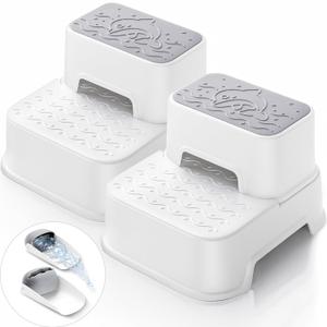 2-Step Toddler Step Stool, Non Slip Kids Step Stool for Bathroom Sink & Toilet Potty Training, Sturdy Stable Base, 10Height Supports 220 lbs (2Packs White)