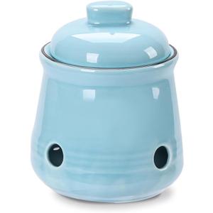HAOTOP Ceramic Mini Garlic Keeper with Lid, Garlic Container Saver for Countertop, Keep Your Garlic Cloves Fresh (Turquoise)