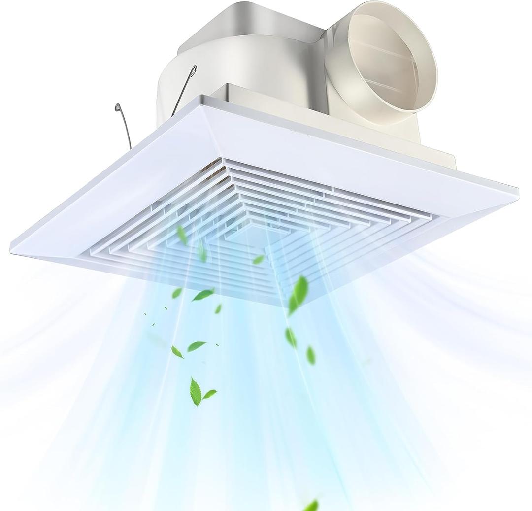 FEITON 110 CFM Bathroom Fan Exhaust Fan Ceiling Mount, 30W, 110V, 1.0 Sones, Square Quiet Ventilation, 4-in Duct, 8.8" x 8.8" Mounting Hole