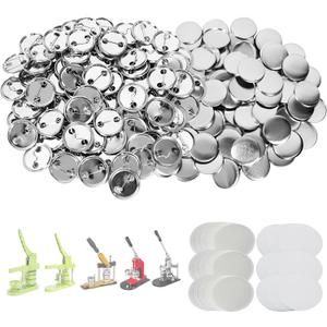 300 Sets 1.25 inch Button Maker Supplies, 32mm Button Supplies Parts Badge Part, Buttons Making Supplies, Includes Metal Pin Back Cover, Metal Shells, Blank Paper&Clear Film