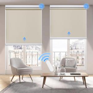 Grandekor Motorized Blinds with Remote Control, Blackout Roller Shade Electric Shades Cordless Smart Blinds for Bedroom Living Room Office,Cream,W46xH72 (46"W x 72"H, Cream-white)