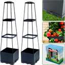 2 Packs Raised Garden Bed Tomato Planter Box with Trellis,44.8" Self-Watering Tomato Cage with Trapezoidal Trellis for Climbing Plants Flowers Vegetables Vine in Patio Garden Indoor Outdoor, 3 Tiers-44.8"