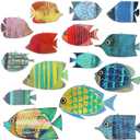 Spiareal 15 Pcs Wood Fish Nautical Wall Decor Wooden School of Fish Wall Art Rustic Hanging Beach Decor Ocean Coastal Theme Vintage Ornaments for Summer Home Lake House Bathroom Bedroom(Cute)