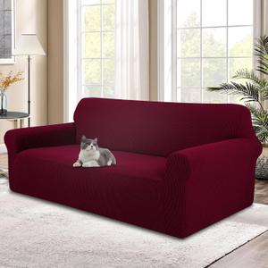 Stretch Couch Cover Washable Sofa Slipcover Furniture Protector with Non Skid Foam and Elastic Bottom for Kids, Dog(XL Large/Burgundy)