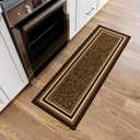 Ottomanson Kitchen Runner Rug 20" x 53" Non Slip Rubber Backed Kitchen Rug Runner for Sink Area, Laundry Room, Entryway, Low Pile Indoor Floor Runner, Border Brown