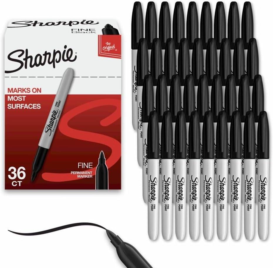 Sharpie Fine Tip Black Permanent Marker 36 Count Bulk Set Plus Bonus S-gel Pen