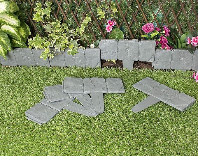 uyoyous 30PCS Cobbled Stone Effect Fence Lawn Plant Border Decorative Flower Tree Grass Bed Border Fence Stone Hammer Lawn in Edging Yard Lawn for Landscaping-Stone Trim Walkways
