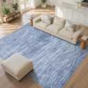 WITSHOCK 9x12 Area Rug, Washable Rugs for Living Room, Large Rug Thin Carpet Non Slip Stain Resistant Soft Carpets, Modern Wave Striped Rugs for Bedroom Dining Room Office Kitchen Nursery, Blue