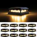 Solar Post Cap Lights Outdoor 12 Packs for 4x4 5x5 Vinyl/Wooden Posts, Waterproof Solar Powered Fence Post Light with Warm/Cool Lighting, Black 16LEDs Deck Cap Light for Garden, Patio, Porch