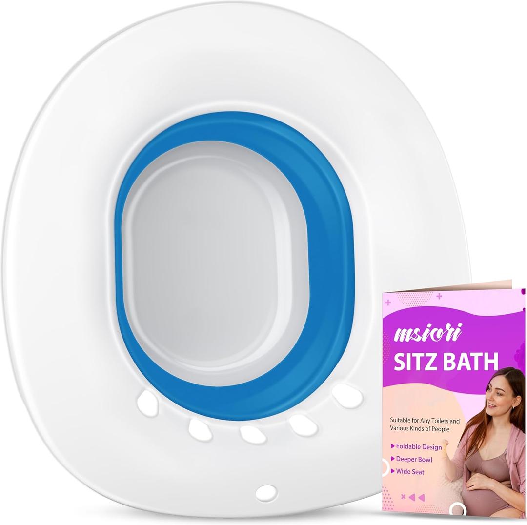 Sitz Bath for Toilet Seat, Hemorrhoids and Postpartum Care - Yoni Steam Seat - Pregnant Women and Perineal Care, Sits Bath Kit for Women - Collapsible (Blue)
