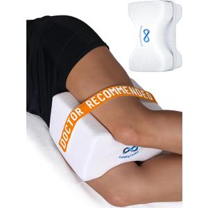 Everlasting Comfort Memory Foam Leg & Knee Pillow for Side Sleepers - Sciatica Pain Relief Leg Pillow for Side Sleeping - Adjustable Strap (White)