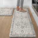 GENIMO Kitchen Mats for Floor 2PCs, Washable Anti Fatigue Mat for Cushioned, 17.3"x47"+17.3"x30", Waterproof Kitchen Rugs, Non Slip Comfort Standing Mat Rug for Home, Sink, Laundry, LightTaupeBrown