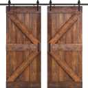 COAST SEQUOIA 72 in X 84 in K Series DIY Solid Interior Barn Knotty Wood Painted Door with 2 Sets 6FT Sliding Hardware Kit, Dark Walnut