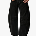 Womens Stretchy Mid Rise Barrel Jeans Vintage Loose Wide Leg Cropped Denim Pants Y2k Baggy Boyfriend Jeans, Small