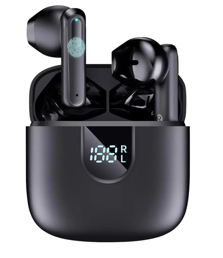 Wireless Earbuds Bluetooth 5.3 Headphones, Stereo Ear Buds with LED Display Charging Case, Hi-Fi Sound in-Ear Earphones with Mic for Phone Tablet Laptop,Sports & Daily Use (Black) Pack of 2