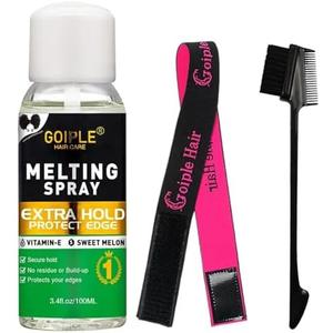 Lace Melting and Holding Spray for Wigs, Extra Hold Hair Adhesive for Closures, Extensions, and Natural Edge Forming - With Edge Brush (3.4oz)