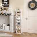 HOMEFORT 7-Tier Wood Shoe Rack, Entryway Shoe Tower,Vertical Shoe Organizer, Wooden Shoe Storage Stand, White, 11"Dx11"Wx45.1"H