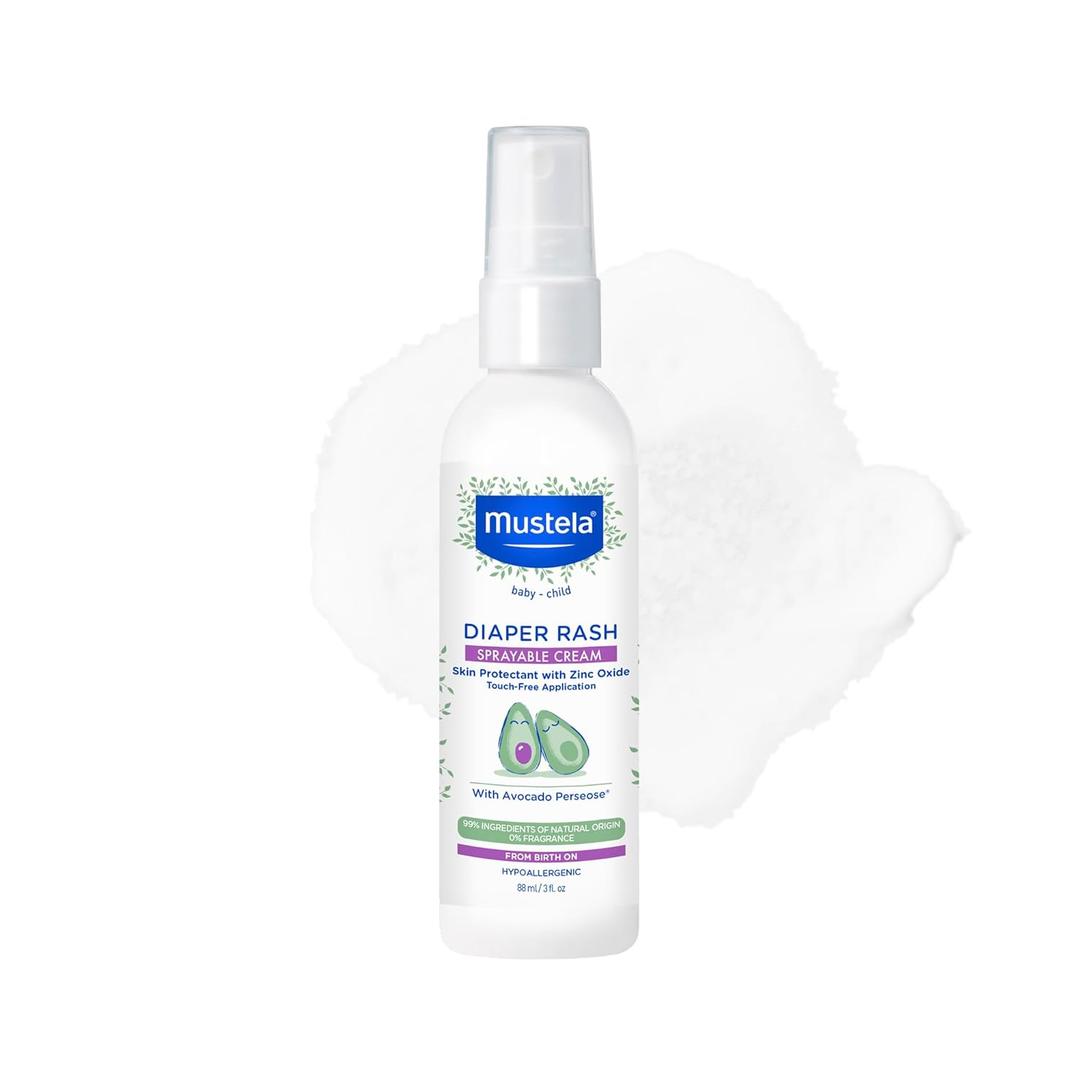 Mustela Baby Diaper Rash Cream Spray  Touch-Free protectant with Zinc Oxide & Natural Avocado - Treats, Soothes and Prevents Diaper Rash- Fragrance-Free - 3 fl. oz