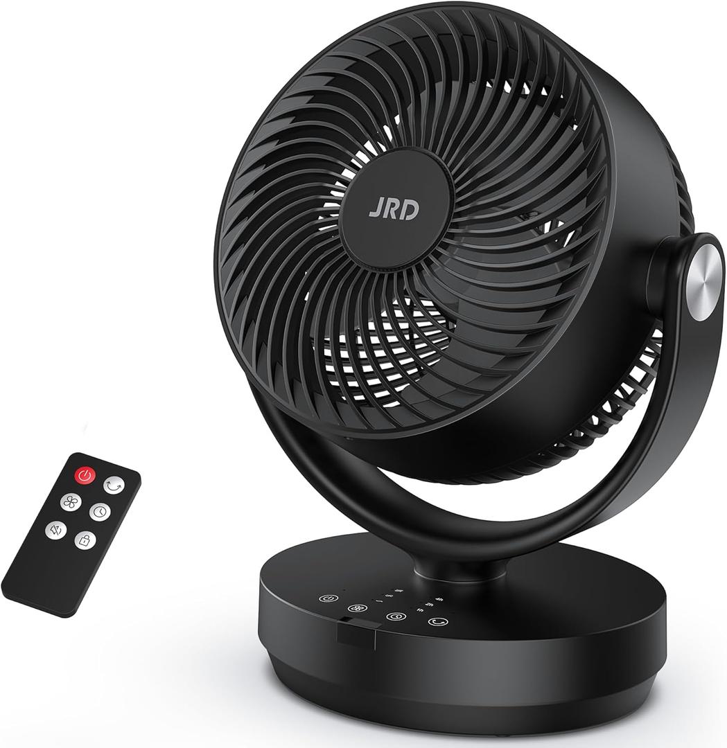 JRD Air Circulator Fan for Bedroom, 13Inch 28dB Quiet Table Fan with Remote, 90°Oscillating Fan, 120° Adjustable Tilt, 3 Speeds, 7H Timer, Powerful Desk Fan for Whole Room Home Office