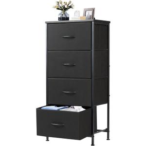 DUMOS Nightstand with 4 Drawers Bedside Table with Removable Fabric Bins Sturdy Steel Frame Wood Top Organizer Furniture for Bedroom Nursery Closet Living Room (11.8"D x 17.7"W x 37.4"H (4 Drawers), Black)
