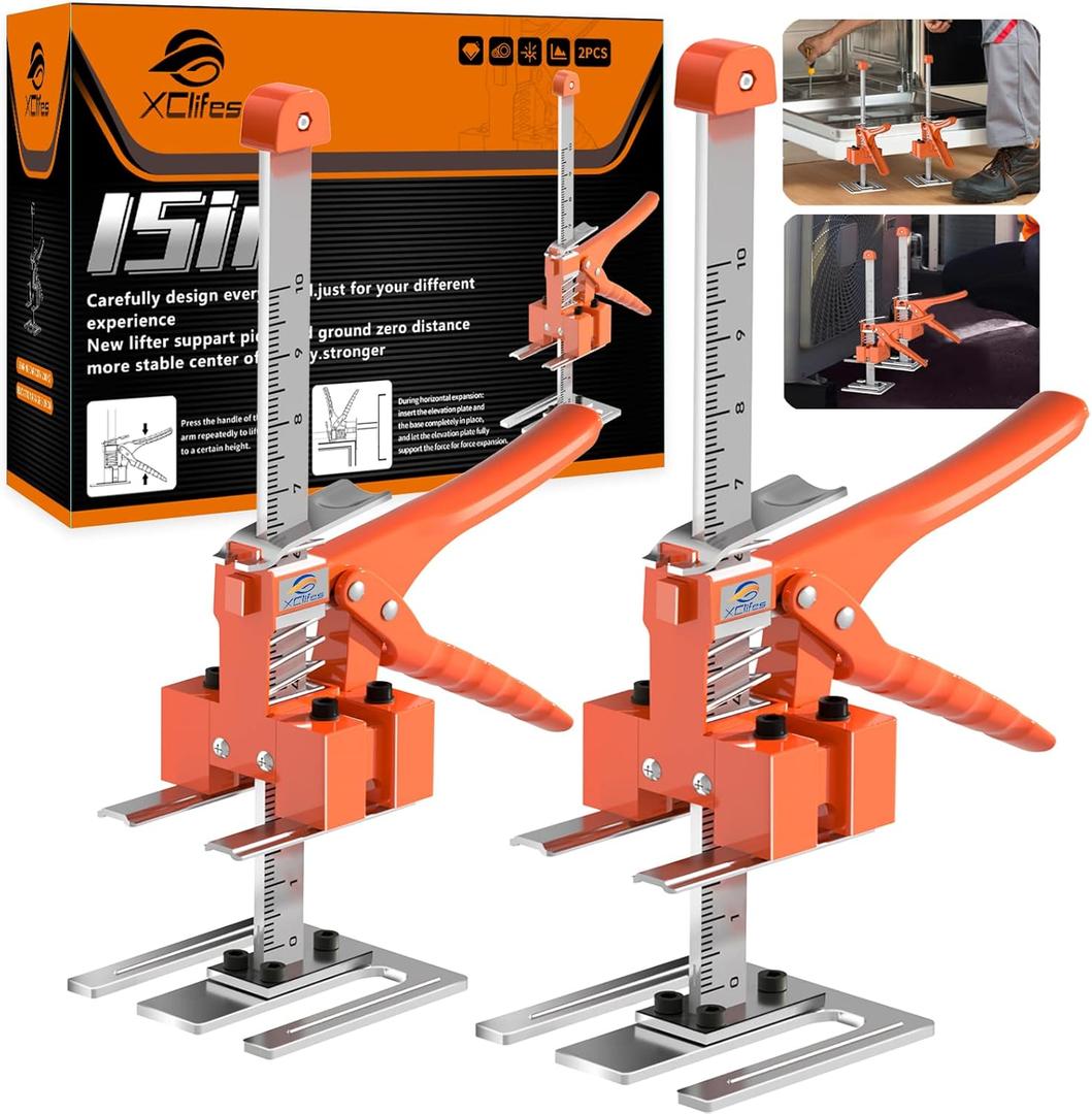 Labor-Saving Handle 2 Pack, Construction Jack, Wall Tile Locator, Multi-Function Height Adjustment Lifting Device, Door Panel Lifting Cabinet Jack, Raised 10 in, Pair Dynamic Load 400 LB (Orange)