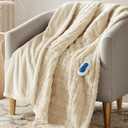 Beautyrest Heated Blanket, Eletric Throw Blanket, Soft, Warm, Reversible Faux Fur - Mink Oversized Heating Blanket Throw, 3 Heat Settings, 2 hr Auto Shut Off, Machine Washable, 50x70 Ivory Texture