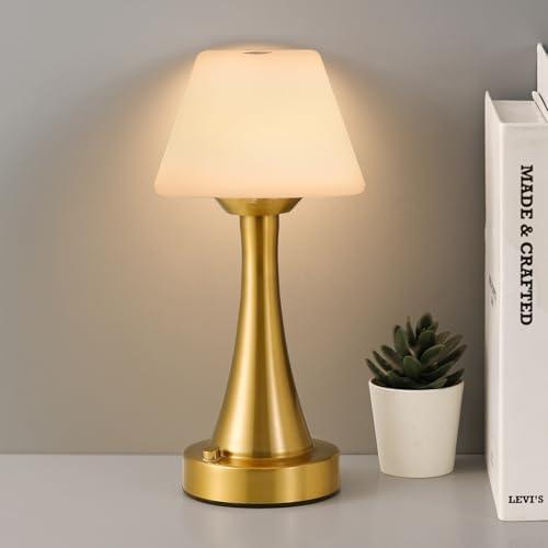 URLIGHTS Waterproof Rechargeable Table Lamp for Shower & Outdoor, Cordless Touch Dimmable Nightstand Lamp with 3 Light Colors, Portable LED Light for Bedroom, Patio, Camping & Bar (Antique Brass)