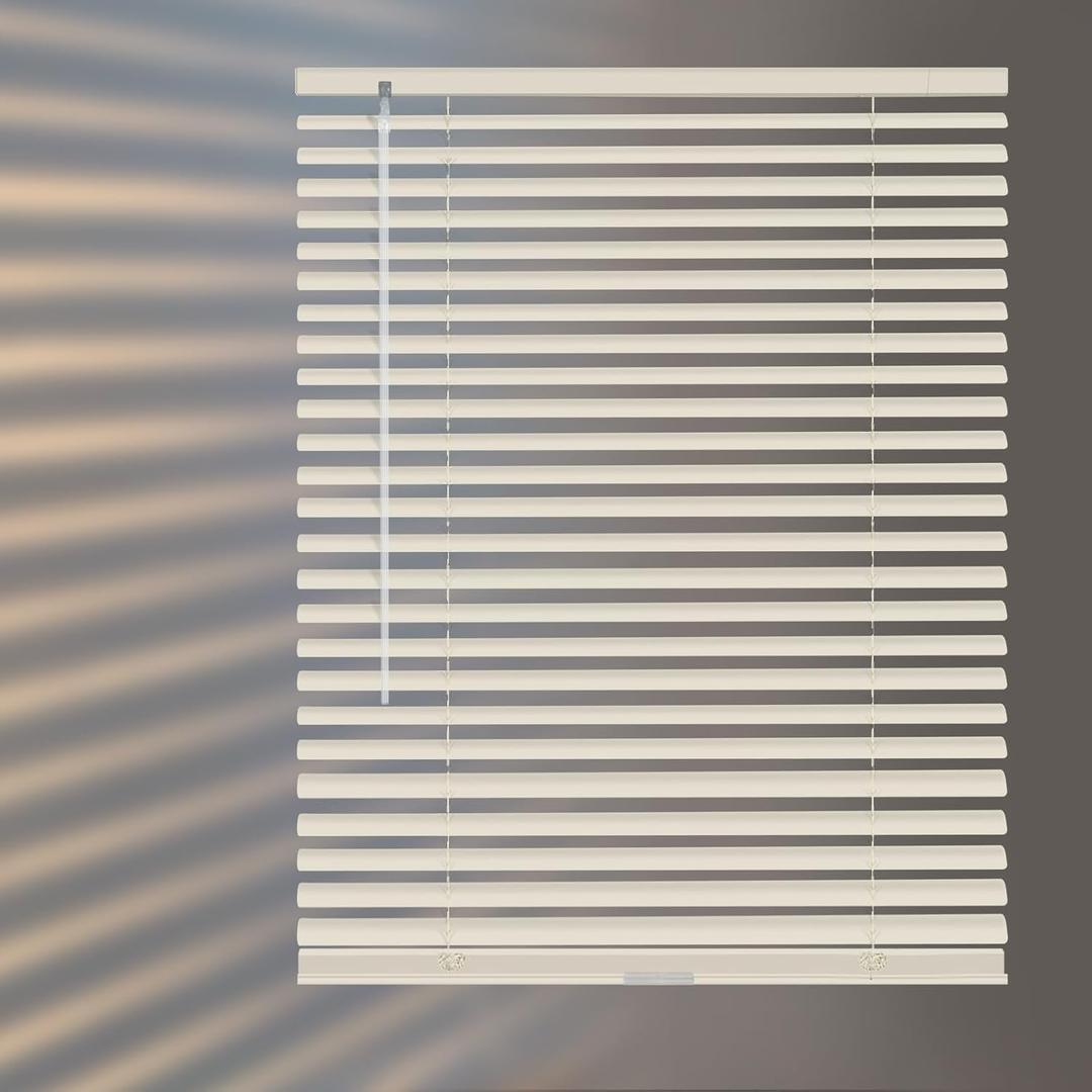Aluminum Mini Blinds for Windows Cordless Horizontal Window Shades for Light Adjustment, Metal Venetian Blinds Waterproof for Bedroom, Bathroom, 32" W x 64" H, Beige