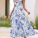 ZESICA Women's Summer Floral Sleeveless Maxi Dress 2026 Boho Mesh Spaghetti Strap Flowy Beach Wedding Guest Long Dresses, M