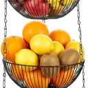 3-tier Hanging Fruit Basket for Kitchen, Removable Metal Fruit Holder with Adjustable Chain and Hook, Strong Load-bearing Vegetable and Bread Storage for Fruits, Veggies, and Household Items