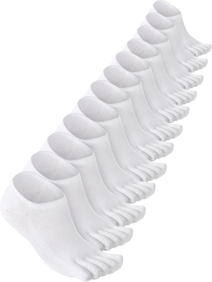 Bencailor Women Toe Socks Cotton Ankle No Show Low Cut Socks with Toes for Women Men Running Athletic (9-11, White)