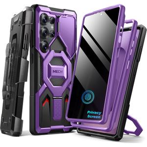 TONGATE Magnetic Stand for Samsung Galaxy S25 Ultra Case with Privacy Screen Protector, [Compatible with Magsafe] [Military Drop Protection] S25 Ultra Case with Camera Cover & Belt Clip,Purple Privacy