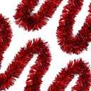 50 FT Red Tinsel Garland Christmas Tinsel Garland Xmas Tree Decorations Metallic Twist Streamer for Christmas Tree New Year Holiday Birthday Party Decorations (3.54" x 50', Red)