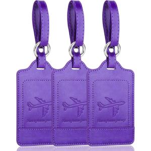 Teskyer Luggage Tags, 3 Pack Premium PU Leather Luggage Tags Privacy Protection Travel Bag Labels Suitcase Tags