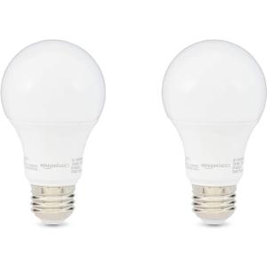 Amazon Basics A19 LED Light Bulbs, 60W Equivalent, 9W Energy Efficient, E26 Standard Base, Soft White 2700K, Non-Dimmable, 10,000 Hour Lifetime, Easy to Install, 2-Pack