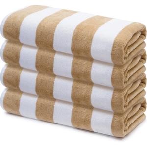 Premium Velour Cabana Beach Towel 4 Pack, 30 x 60 Soft Plush Cotton Pool Towel, Absorbent Quick Dry Towel for Beach and Pool (White Beige)