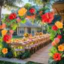Glenmal 6 Pcs Hawaiian Paper Hibiscus Flowers 15.8 in Hawaii Summer Party Flower Decoration Large Hanging Flowers for Tropical Birthday Party Favors Supplies Tabletop Decor(6 Pcs,Hibiscus)