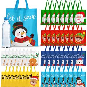 Clysee 48 Pieces Large Christmas Tote Bags Bulk Non Woven Christmas Gift Bags with Handles Xmas Grocery Shopping Totes Reusable Xmas Treat Bags Goodie Bags for Holiday Party Favors Supplies