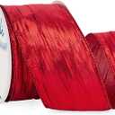 Ribbli Christmas Tree Ribbon-Red Crinkled Wired with Metallic Red Edge, Christmas Ribbon for Garland,Wreaths,Topper Bow,Swags,Tree Decoration 2-1/2 Inch x 10 Yard