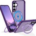 Magnetic Stand for Samsung Galaxy S25 Case [Military Grade Drop Protection] with Kickstand, Matte Translucent Slim Case for S25 6.2", Purple
