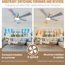 52 Inch Outdoor Ceiling Fans with Lights and Remote, Brushed Nickel Flush Mount Ceiling Fan, 5 Reversible Blades, Dimmable LED, 3-Color Temperatures, 6 Speeds, for Bedroom, Living Room, Patio